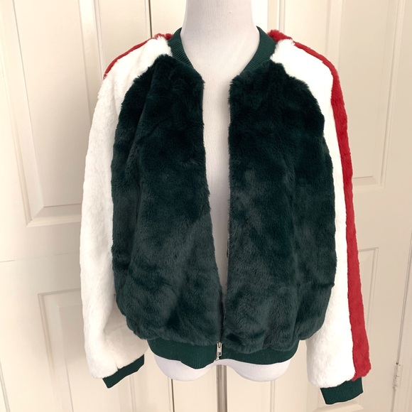 Y2K Striped Faux Fur Bomber/Track Jacket - Picture 4 of 10
